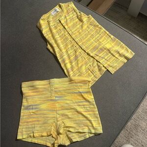 NWT Peppermayo Felix Yellow Striped Button-Up Top and Shorts Set